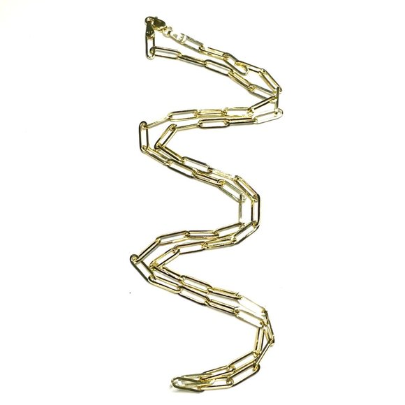 Paper Clip Gold Chain in Solid 14k Yellow Gold 20" - Picture 1 of 5